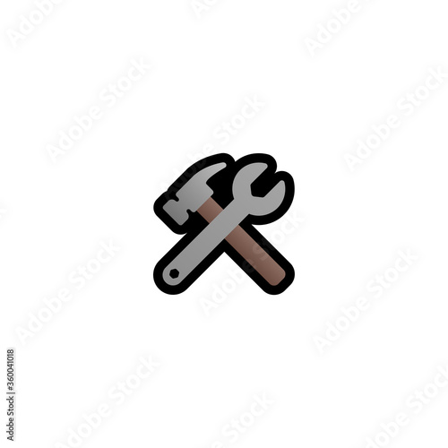 Hammer and Wrench Vector Icon. Cross Instruments Isolated Cartoon Style Emoji, Emoticon Illustration