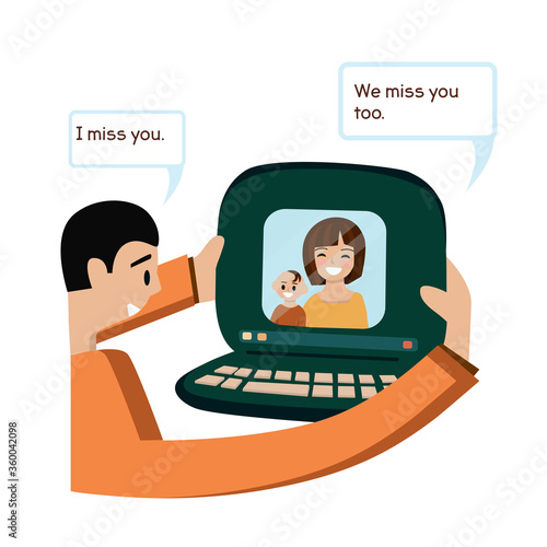 A man having a video call with his family.