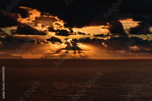 Evening landscape. Dark landscape with a sea background and sunset. Abstract evening landscape. Empty futuristic landscape.