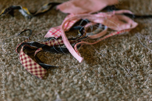 Fabric scraps on floor
