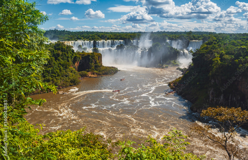 View from Iguazu Falls, Foz do Iguacu, Parana, Brazil. Adventure travel destination. Word heritage tourist attraction in South America. View from Iguazu Falls, Foz do Iguacu, Parana, Brazil. Adventure travel destination. Word heritage tourist attraction in South America.