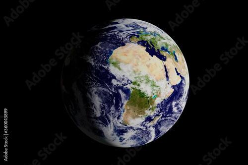 Planet Earth seen from space where the European continent and Africa are seen. 3d illustration.