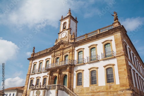 Baroque Museum in Ouro Preto, Minas Gerais, Brazil. Low angle view from historical building. Architecture from de 18 century.
