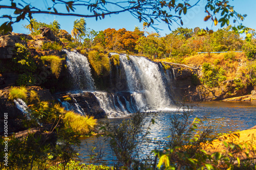 Waterfall in Serra do Cipó, Santana do Riacho, state of Minas Gerais, Brazil. Cachoeira Grande. Beautiful and paradisiac landscape. Preserved park in South America. Natural touristic attraction.