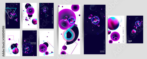 Set of banner style of cosmos universe stars galaxy dark blue 3d futuristic abstraction planets