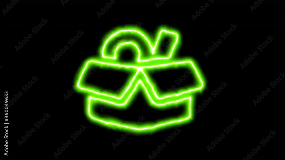 The appearance of the green neon symbol box full. Flicker, In - Out. Alpha channel Premultiplied - Matted with color black The appearance of the green neon symbol box full. Flicker, In - Out. Alpha channel Premultiplied - Matted with color black