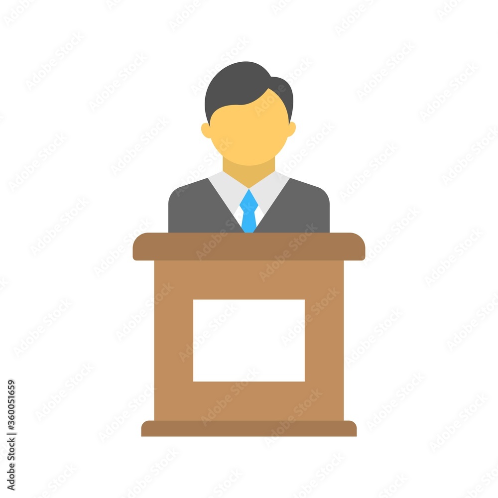 Speaker behind tribune icon illustration. Lecture, conference sign. Speaker behind tribune icon illustration. Lecture, conference sign.