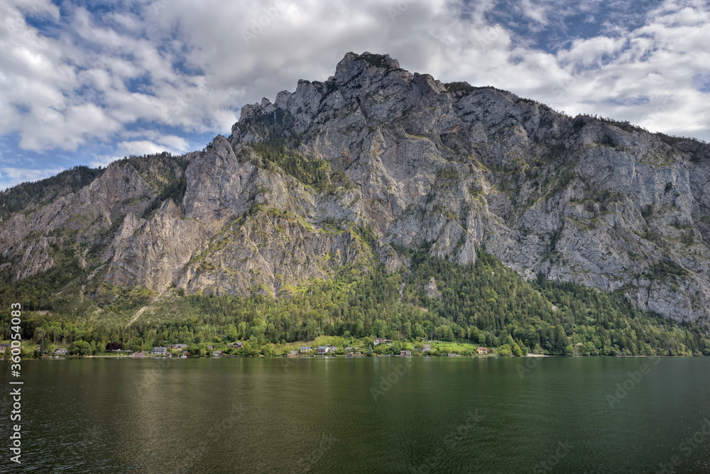 Traunstein lake with Traunstein peak, Salzkammergut, Upper Austria, Europe