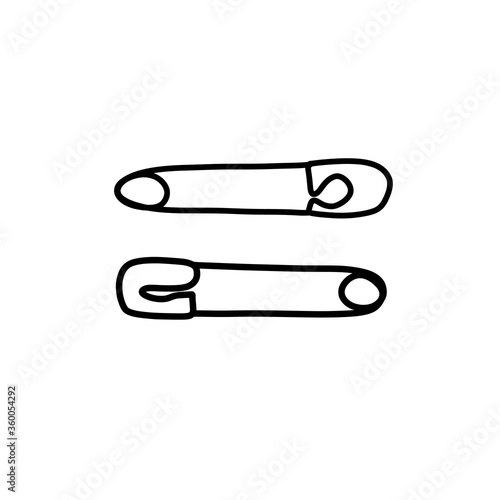 sewing safety pin doodle icon, vector color illustration