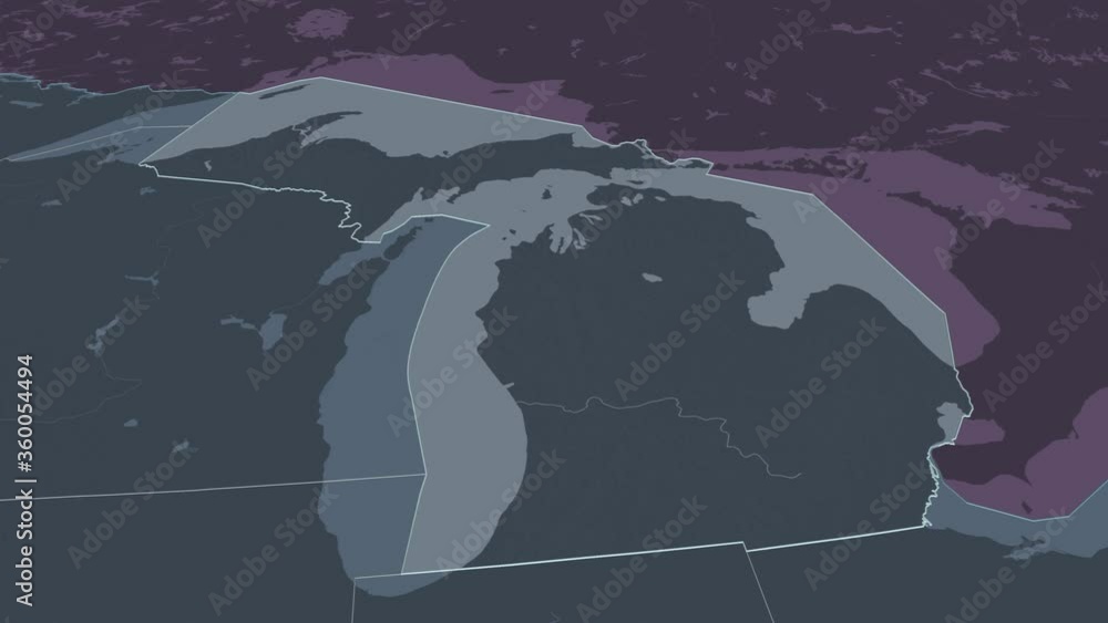 Michigan Projection File Michigan, state with its capital, zoomed and extruded on the ...
