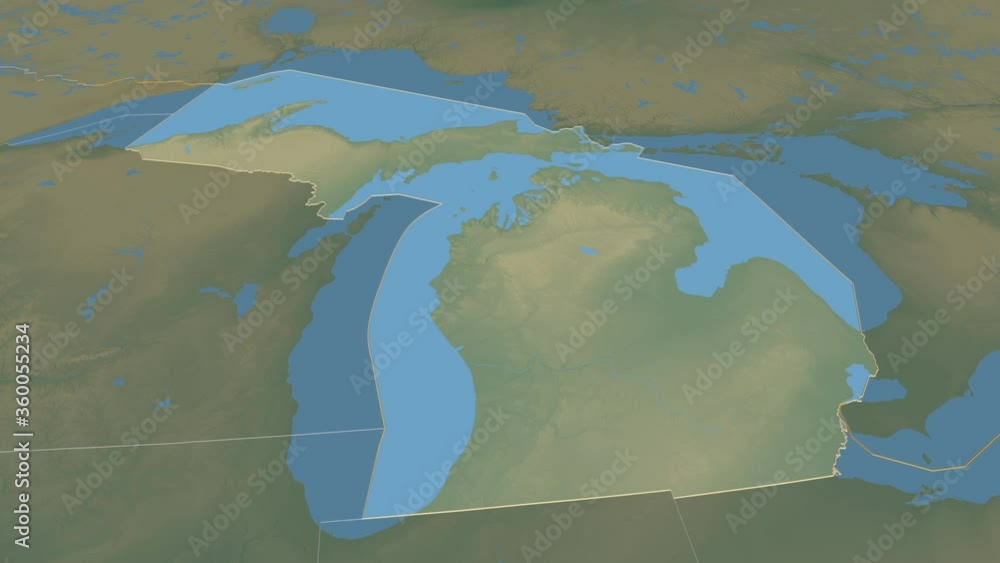 Michigan Projection File Michigan, state with its capital, zoomed and extruded on the relief map ...