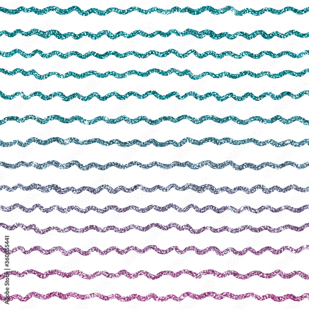 gradient teal blue pink seamless pattern ocean beach theme glitter waves in a cute hand drawn doodle style on a white background