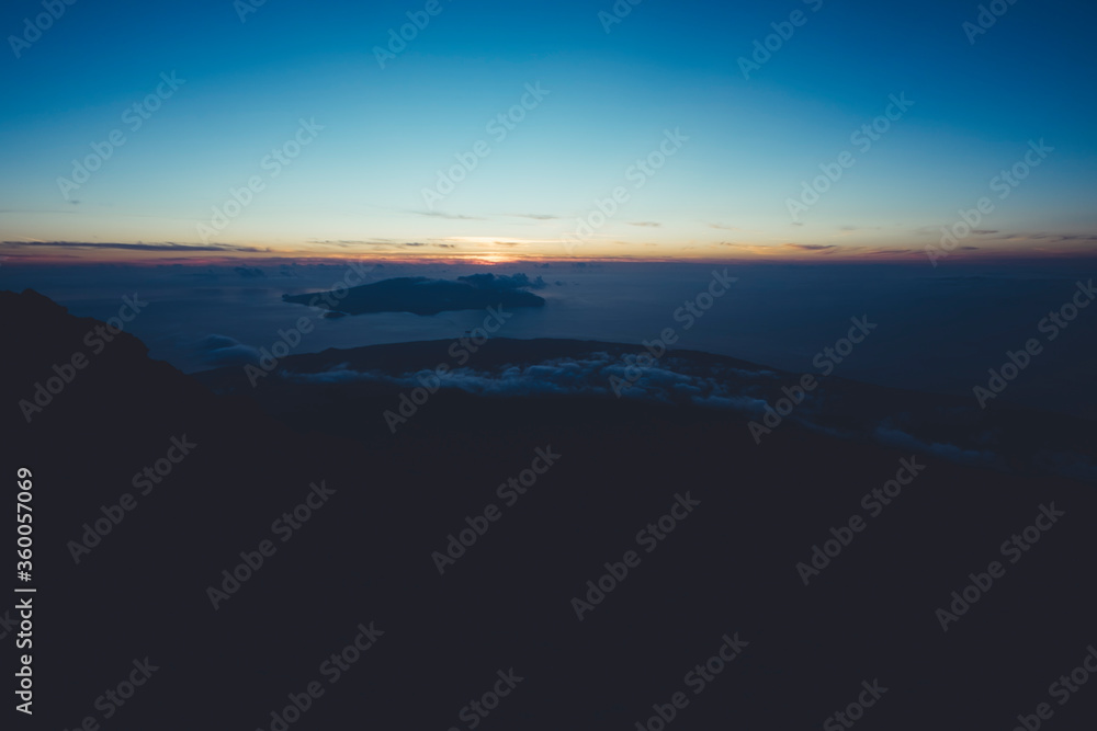 Beautiful early morning view, sunrise from Mount Pico, Azores, Portugal