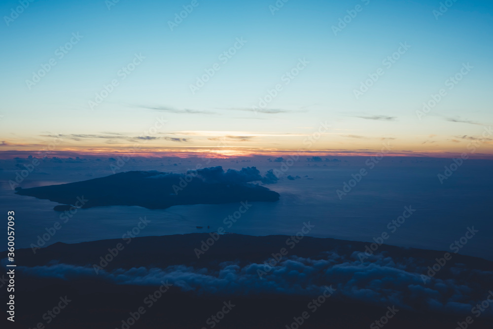 Beautiful early morning view, sunrise from Mount Pico, Azores, Portugal
