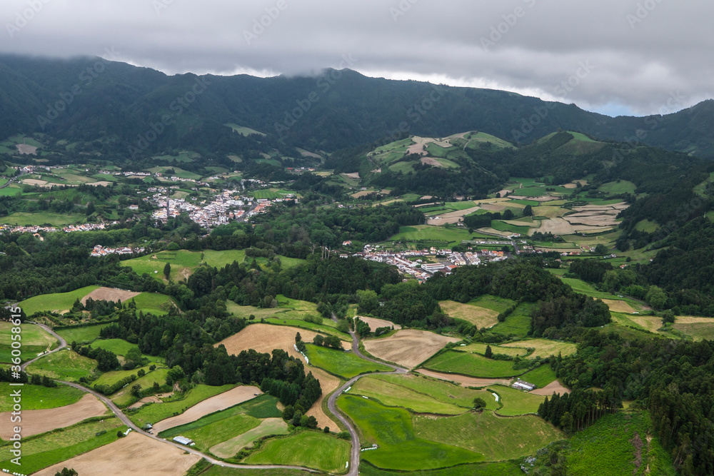 Green landscape of Sao Miguel Island in Azores, Portugal
