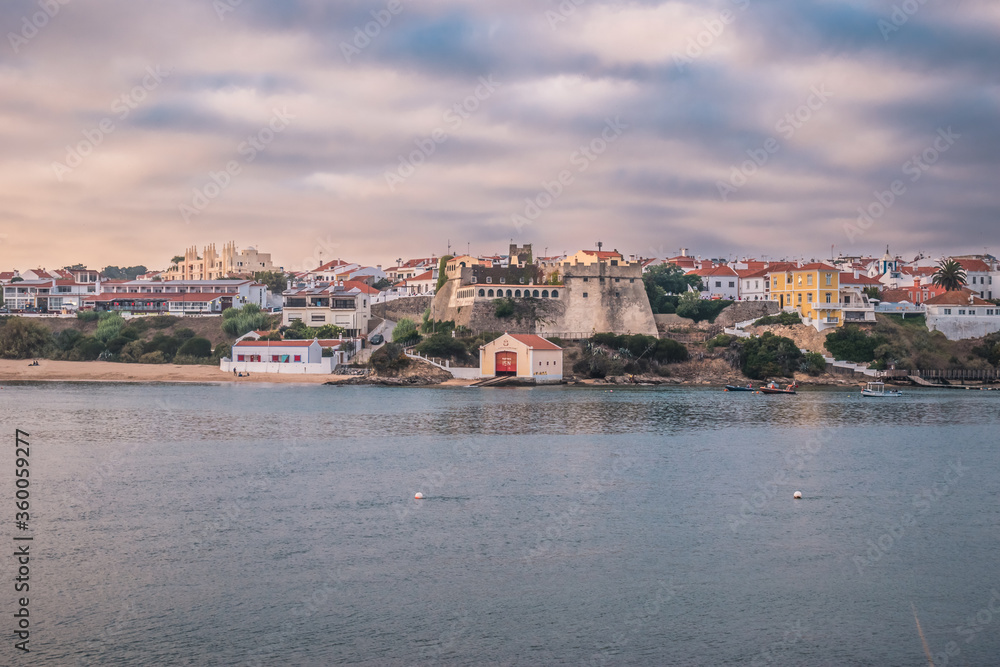 View to Milfontes and its castle ( São Clemente fortress) from the other bank of the river Mira, Odemira PORTUGAL