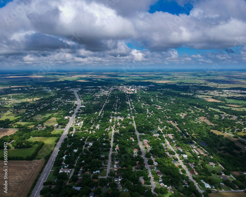 Small Town Hillsboro Texas Aerial shot with Clouds