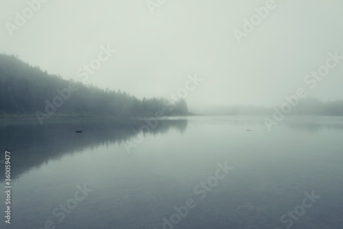 Foggy and mysterious landscape of Lagoons in São Miguel Island, Azores, Portugal
