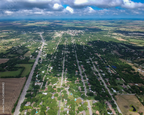 Small Town Hillsboro Texas Aerial Shot with Clouds
