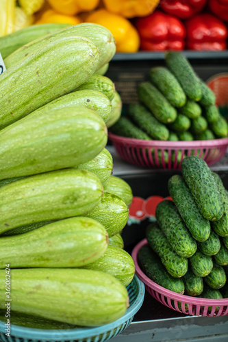 Fresh cucumbers and zucchini in the summer on sale useful products vitamins.