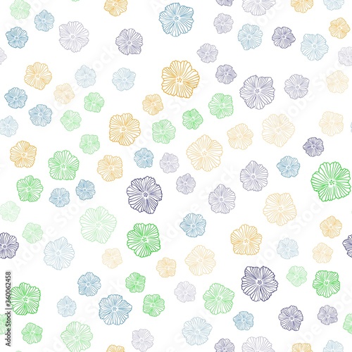 Light Multicolor vector seamless natural pattern with flowers. Illustration with colorful abstract doodle flowers. Texture for window blinds, curtains.
