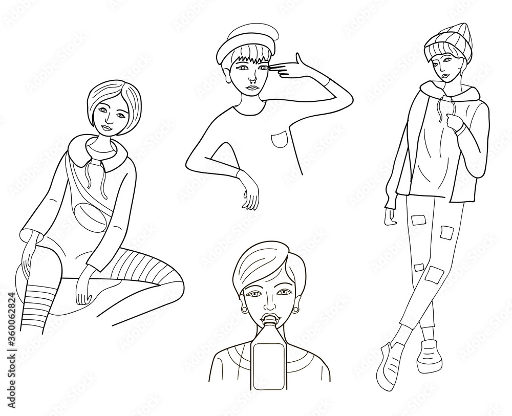 Hand drawn beautiful fashion cute girl. Vector illustration. Hand drawn beautiful fashion cute girl. Vector illustration.