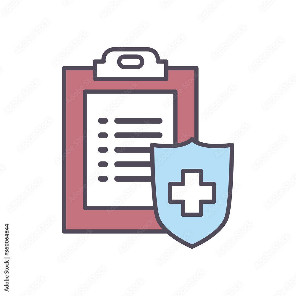 Fototapeta premium document and shield with cross line and fill style icon vector design