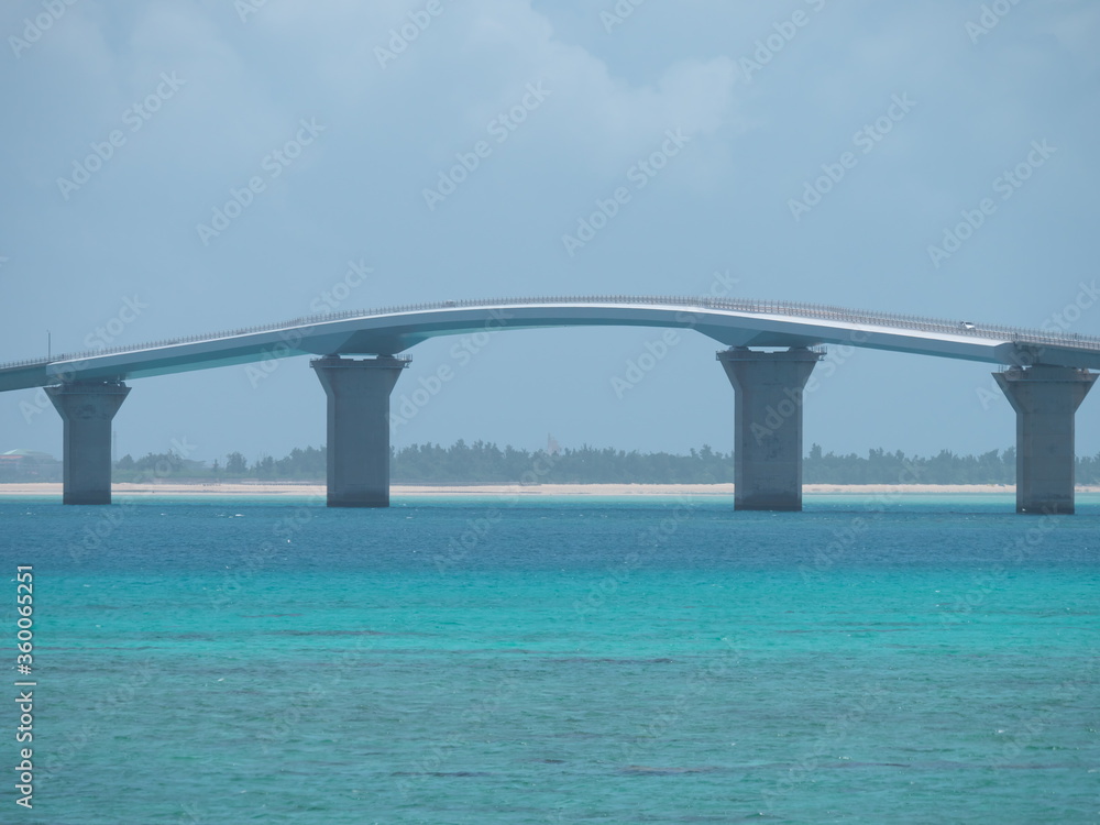 Okinawa,Japan-June 19, 2020: Irabu Ohashi bridge connecting Miyakojima island and Irabu island, the longest charge-free bridge in Japan
