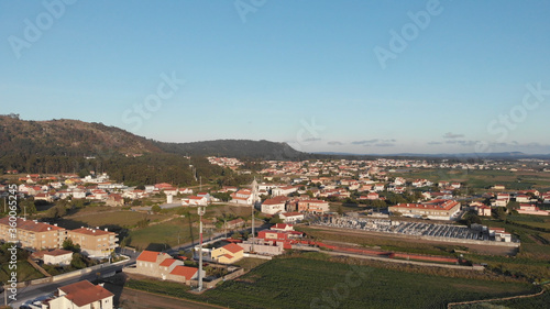 Aerial view of the Mother Church of Sao Miguel Arcanjo (Saint Michael the Archangel) das Marinhas at Marinhas, Esposende, Portugal..