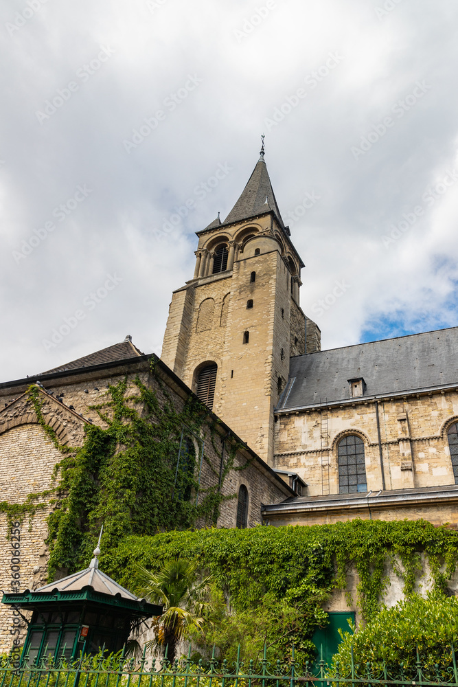 Paris, France, Saint Germain des Pres church with vines on the medieval walls
