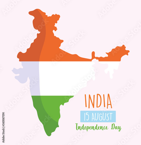 happy independence day india, country map with flag patriotism