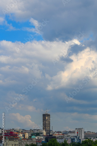 Panorama of Belgrade and the Beogradjanka, highest building in Belgrade, Serbia
