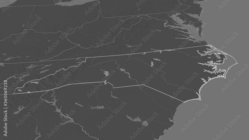 North Carolina, state with its capital, zoomed and extruded on the bilevel map of United States in the conformal Stereographic projection. Animation 3D North Carolina, state with its capital, zoomed and extruded on the bilevel map of United States in the conformal Stereographic projection. Animation 3D
