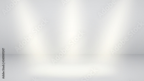 White empty studio background with three rays of light