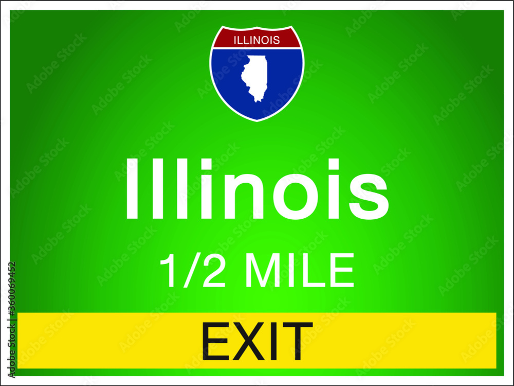 Roadway sign Welcome to Signage on the highway in american style Providing Illinois state information and maps On the green background of the sign vector art image illustration Roadway sign Welcome to Signage on the highway in american style Providing Illinois state information and maps On the green background of the sign vector art image illustration