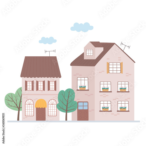 residential houses neighborhood property roof antenna trees