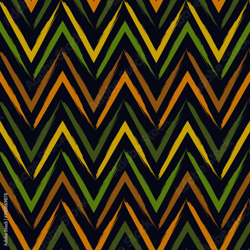 Brush strokes seamless pattern. Freehand horizontal zigzag stripes. Repeated chevron lines background. Grunge geometric