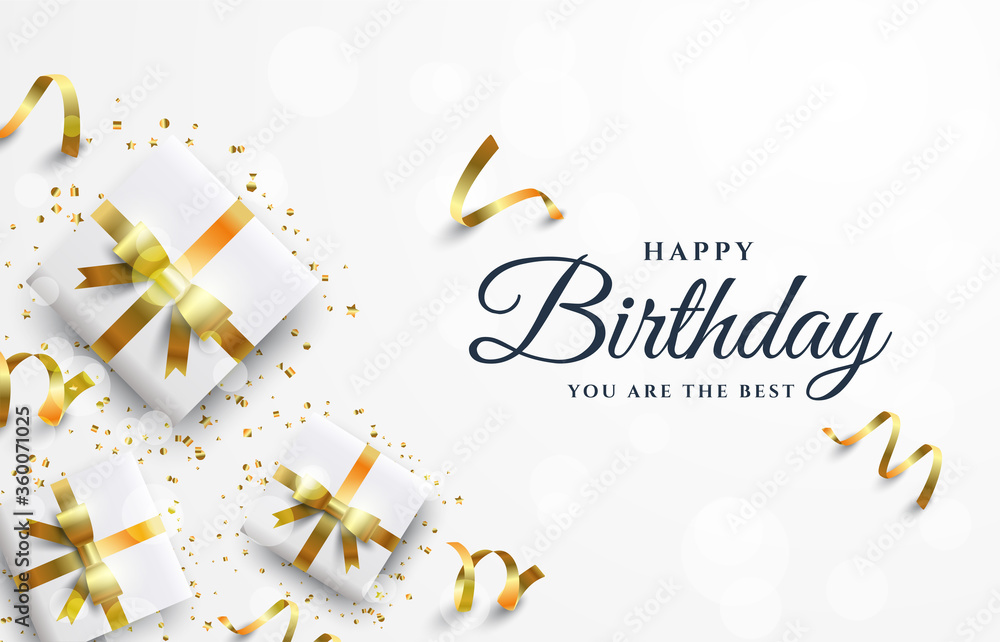 Happy birthday background with white 3d gift box illustrations. Stock  Vector | Adobe Stock