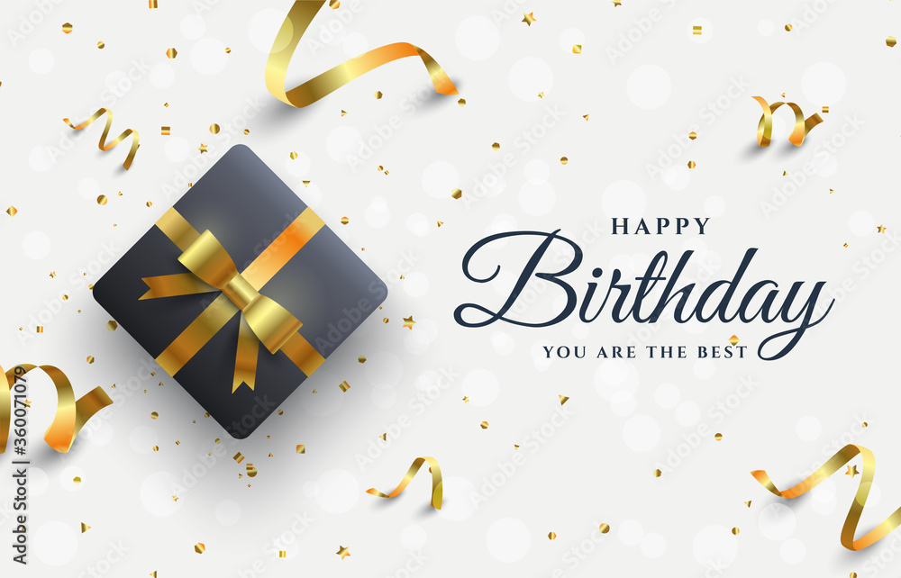Happy birthday background with illustration of a black 3d gift box with ...