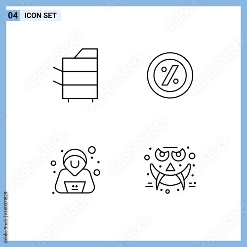 4 User Interface Line Pack of modern Signs and Symbols of copier, hacker, products, percent, emots photo