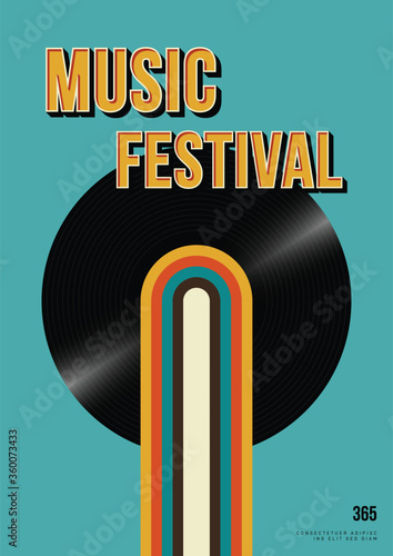 Music poster design template background with vinyl record vintage retro style