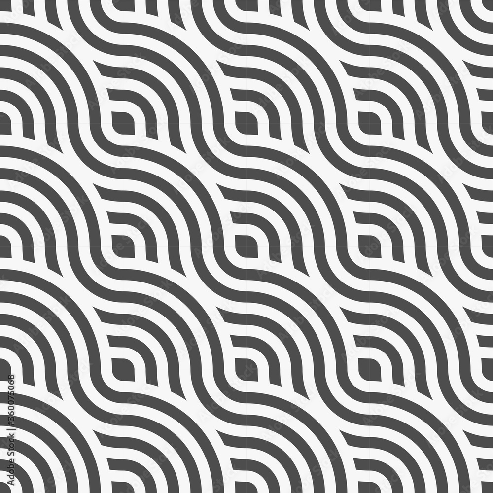 Continuous Wave Graphic Flow Art Pattern. Repetitive Simple Vector Optical Design Texture. Repeat Creative Round Swatch Pattern. 