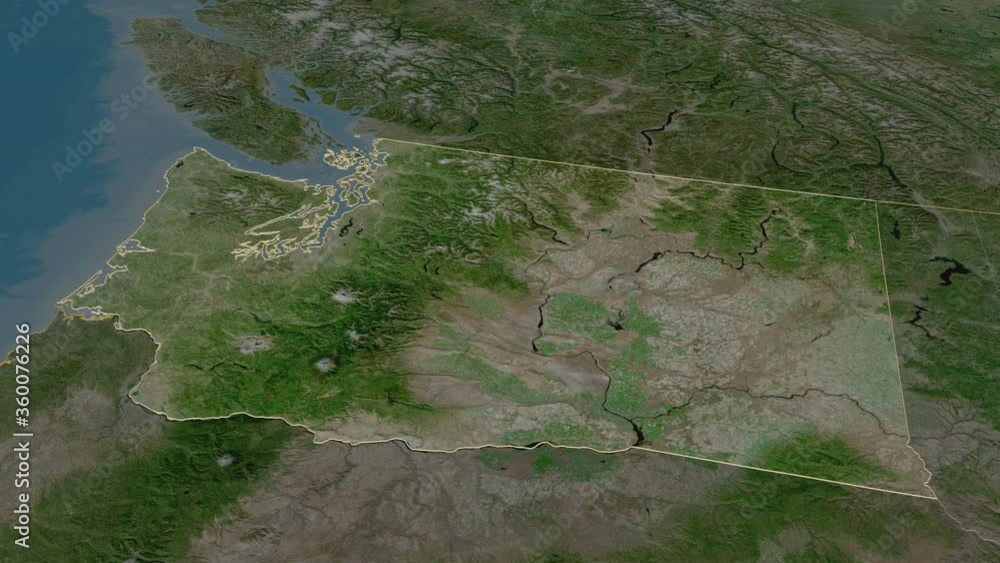 Washington, state with its capital, zoomed and extruded on the satellite map of United States in the conformal Stereographic projection. Animation 3D Washington, state with its capital, zoomed and extruded on the satellite map of United States in the conformal Stereographic projection. Animation 3D