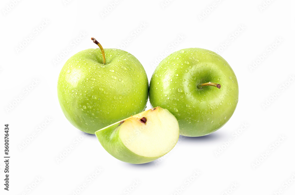 Green apples with waterdrop isolated on white background. Green apples with waterdrop isolated on white background.