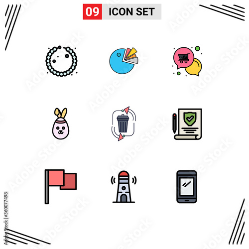 Modern Set of 9 Filledline Flat Colors Pictograph of garbage, waste, notification, bunny, robbit photo