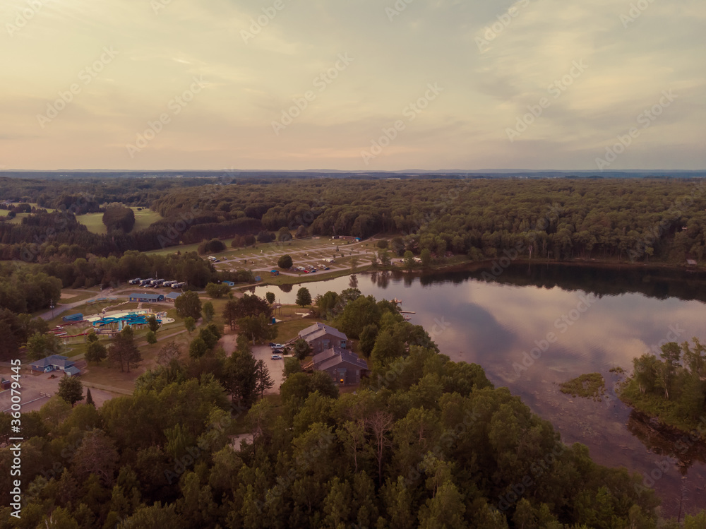 Aerial view of a town in Northern Ontario in the summer months Aerial view of a town in Northern Ontario in the summer months