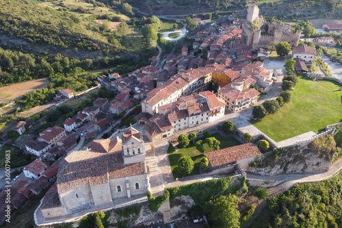 Aerial view of the scenic medieval village of Frias in Burgos province, Spain. Famous touristic destination. High quality 4k footage