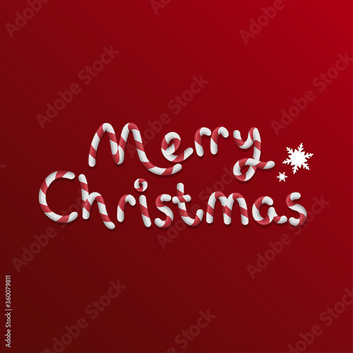 Merry christmas candy stick text and snows - vector illustration