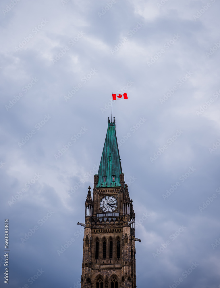 Aerial view of the Canadian Flag on a cloudy day