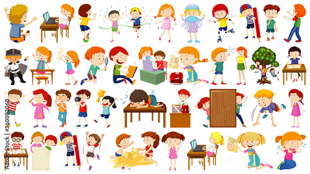 Set of cute kids cartoon character Set of cute kids cartoon character